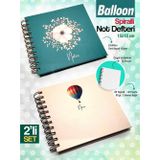 15X15 cm Kare 2'li Set Spiralli Çizgili-Noktalı Tarihsiz Ajanda Not Defteri BALLOON-T1134