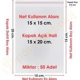 15x15+5 cm.(15x20) 50 Adet Şeffaf Bantlı Yapışkanlı OPP Poşet