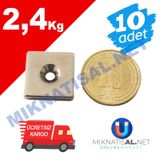 15X15X3Mm (6X3Mm) Havşalı Kare Güçlü Neodyum Mıknatıs 10 Adet