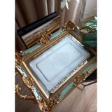 15x25 cm çift sıra işlemeli keten söz & Nişan tepsi örtüsü- gümüş