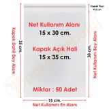 15x30+5 cm.(15x35) 50 Adet Şeffaf Bantlı Yapışkanlı OPP Poşet