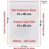 15x40+5 cm.(15x45) 250 Adet Şeffaf Bantlı Yapışkanlı OPP Poşet