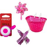 16-20 Jant Uyumlu Kız Çocuk Bisikleti Aksesuar Seti Pembe(Püskül-Rüzgar Gülü-Ön Sepet-Zil) - Çok Renkli