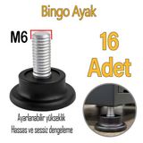 16 Adet Bingo Rotil Ayak Ayakları M6 Civatalı 6 Mm Siyah Profil Ayağı 2.5 Cm