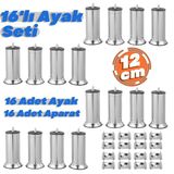 16 Adet Krom 12Cm Metal Mobilya Kanepe Koltuk Baza Yatak Çekyat Yükseltme Ayağı Ayakları M8 Civata