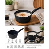 16 cm Granit Görünümlü Sütlük Cezve | Pyrex Cam Kapaklı | Sosluk & Mini Tencere