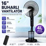 16 İnç Buharlı Vantilatör, 4L Su Hazneli Ayaklı Fan, Uzaktan Kumandalı, Led Ekranlı, 3 Hız Kademeli, 3 Modlu, Nemlendirici Özellikli, Salınımlı Sessiz Vantilatör