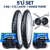 16 Jant Bisiklet Lastik Seti 5li (2 Dış + 2 Iç Lastik + Denge Tekeri) - Siyah - (26 x 1.95)
