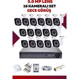 16 Kameralı Set - 5mp Sony Lensli Full Hd Gece Görüşlü Güvenlik Kamerası Sistemi - AW417YFI8I - Led