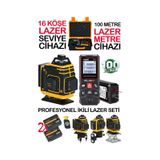 16 Köşe Çizgi Hizalama Lazer Seviye Hizalama Cihazı + 100 Metre Yüksek Hassasiyet Lazer Metre Ölçer