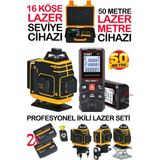16 Köşe Çizgi Hizalama Lazer Seviye Hizalama Makinesi + 50 Metre Yüksek Hassasiyet Lazer Metre Ölçer