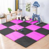 16 Lı Set Eva Tatami Minder Mat Spor Oyun Egzersiz Yoga Minder Matı 50X50 13MM - Siyah - Pembe - 200 x 200 cm