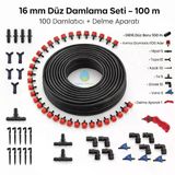 16 Mm Düz Damlama Seti 100 M 100 Adet Kırmızı Damlatıcılı, Delme Aparatlı Bahçe/sera