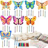 16 paket kelebek rüzgar çanı kitleri kelebek el sanatları çocuklar için kendi kelebek rüzgar çanı ahşap DIY sanat ve el sanatları yaz partisi okul sınıf dekorasyon malzemeleri doğum günü hediyeleri