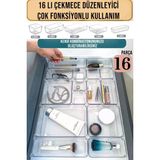 16 Parça Şeffaf Çok Amaçlı Çekmece Iç Düzenleyici Makyaj Takı Ofis Mutfak - Ahşap Rengi - Seçenek 1