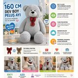 160 cm Dev Pelüş,papyonlu Ayı,yumuşak ve Sevimli Büyük Boy Oyuncak Ayı,sarılmalık Ayı,papyonlu,sevgiliye Hediye Ayıcık, (Gri) - Çok Renkli