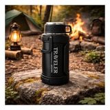 1600 Ml Çift Katmanlı Vakumlu Çelik Termos Taşıma Saplı Sızdırmaz Outdoor Büyük Boy (Ekru-Siyah)
