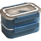 1600ML Lunchbox 2 Katlı Çelik Sefer Tası Yemek Kutusu Lacivert - 41 Delft Blue