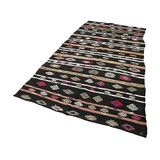 160x309 cm Çizgili Kilim Siyah Çizgili Yün El Dokuma Modern Geometrik Etnik Eskitme Desenli Boho Oturma Odası Salon Yolluk Koridor Mutfak Halısı