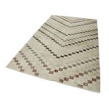 161x278 cm Kareli Kilim Bej Kareli Yün El Dokuma Modern Geometrik Etnik Eskitme Desenli Boho Oturma Odası Salon Yolluk Koridor Mutfak Halısı