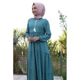 1627 Yaka Bağcıklı Tesettür Elbise - Mint