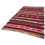 162x290 cm Çizgili Kilim Kırmızı Çizgili Yün El Dokuma Modern Geometrik Etnik Eskitme Desenli Boho Oturma Odası Salon Yolluk Koridor Mutfak Halısı