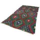 162x295 cm Anadolu Kilim Kırmızı Geometrik Yün El Dokuma Modern Geometrik Etnik Eskitme Desenli Boho Oturma Odası Salon Yolluk Koridor Mutfak Halısı