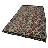 163x235 cm Geometrik Kilim Kahverengi Geometrik Yün El Dokuma Modern Geometrik Etnik Eskitme Desenli Boho Oturma Odası Salon Yolluk Koridor Mutfak Halısı