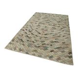 163x280 cm Kareli Kilim Bej Kareli Yün El Dokuma Modern Geometrik Etnik Eskitme Desenli Boho Oturma Odası Salon Yolluk Koridor Mutfak Halısı