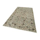 163x291 cm Kareli Kilim Bej Kareli Yün El Dokuma Modern Geometrik Etnik Eskitme Desenli Boho Oturma Odası Salon Yolluk Koridor Mutfak Halısı