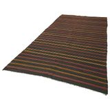 163x361 cm Çizgili Kilim Kahverengi Çizgili Yün El Dokuma Modern Geometrik Etnik Eskitme Desenli Boho Oturma Odası Salon Yolluk Koridor Mutfak Halısı