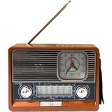 1647 Bluetooth Hoparlör Saatli Nostalji Radyo LED Flash Fener Işıklı Usb/tf Kart Giriş Şarjlı Bataryalı - Açık Kahverengi