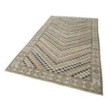 164x291 cm Kareli Kilim Bej Kareli Yün El Dokuma Modern Geometrik Etnik Eskitme Desenli Boho Oturma Odası Salon Yolluk Koridor Mutfak Halısı