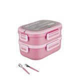 1650 Ml İki Kat Üç Bölme Paslanmaz Çelik Lunch Box Yeni Nesil Sefer Tası - Kaşık Ve Çatallı -6715