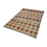 165x235 cm Kareli Kilim Kahverengi Kareli Yün El Dokuma Modern Geometrik Etnik Eskitme Desenli Boho Oturma Odası Salon Yolluk Koridor Mutfak Halısı