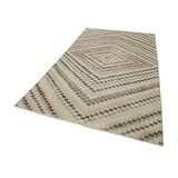 166x294 cm Kareli Kilim Bej Kareli Yün El Dokuma Modern Geometrik Etnik Eskitme Desenli Boho Oturma Odası Salon Yolluk Koridor Mutfak Halısı