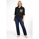 1675-SİYAH KOLU APOLETLİ LEOPAR CEP DETAYLI KETEN GÖMLEK