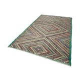 167x295 cm Kareli Kilim Yeşil Kareli Yün El Dokuma Modern Geometrik Etnik Eskitme Desenli Boho Oturma Odası Salon Yolluk Koridor Mutfak Halısı