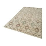 167x303 cm Kareli Kilim Bej Kareli Yün El Dokuma Modern Geometrik Etnik Eskitme Desenli Boho Oturma Odası Salon Yolluk Koridor Mutfak Halısı