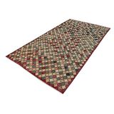 167x305 cm Kareli Kilim Yeşil Kareli Yün El Dokuma Modern Geometrik Etnik Eskitme Desenli Boho Oturma Odası Salon Yolluk Koridor Mutfak Halısı
