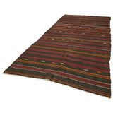 167x353 cm Çizgili Kilim Kahverengi Çizgili Yün El Dokuma Modern Geometrik Etnik Eskitme Desenli Boho Oturma Odası Salon Yolluk Koridor Mutfak Halısı