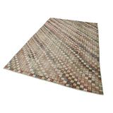 168x268 cm Kareli Kilim Bej Kareli Yün El Dokuma Modern Geometrik Etnik Eskitme Desenli Boho Oturma Odası Salon Yolluk Koridor Mutfak Halısı