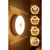 16Led 3Mod Hareket Sensörlü Şarjlı Led Işık Mıknatıslı Kablosuz Gece Lambası Koridor Işığı 47732