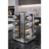 16'lı Döner Baharatlık Seti Krom Kare Stantlı 118 ml Cam Kavanoz – 360° Döner 29x20 cm