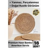 16lı Premium Yuvarlak Hasır Bambu Amerikan Servis Örme Supla Sofra Yemek Masası Yanmaz Tabak Altlığı