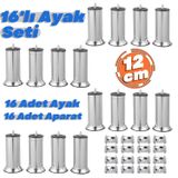 16'Lı Set Krom 12Cm Metal Mobilya Kanepe Koltuk Baza Yatak Çekyat Yükseltme Ayağı Ayakları M8 Civata