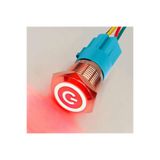 16mm Kırmızı Power Sembol Ledli Kablolu Push Tip Metal Button Panel Montaj Düz Kafa NO NC DC DVM.101.280