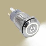 16MM Metal Buton Beyaz Power Sembol LED Işıklı Panel Montaj Düz Kafa Kilitlemeli Dc 6A 12V IP67 Düğm