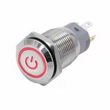 16Mm Metal Panel Montaj Düz Kafa Latch Buton No Nc Power Sembol Led Işıklı Dc 6A 12V Ac 3A 250V Ip67 Su Geçirmez Düğme Başlatma Kontrol Otomasyon Araba Makina Bilgisayar Akıllı Ev