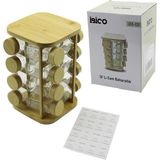 16PCS Kare - Döner Standlı Cam - Bambu Kapak Tuzluk - Baharatlık Bambu Stand BX40